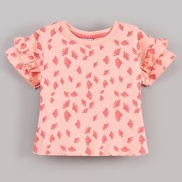 Bloom Up Cotton Half Sleeves Printed Tops - Peach-image-7