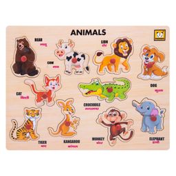 MINDMAKER - Wooden Animals Puzzle with Knobs Educational and Learning Toy Multicolour - 10 Pieces-12