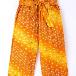 CrayonFlakes Seamless Bandhej Design Printed & Paperbag Waist Detailed Belted Palazzo - Yellow-image-86