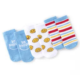 Cute Walk by Babyhug Anti-Bacterial Ankle Length Socks Pack of 3 with Striped Design - Blue & White-picture-49