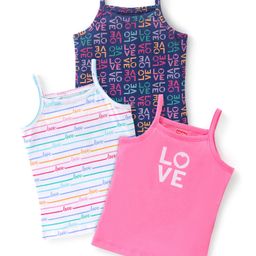 Babyhug 100% Cotton Sleeveless Slips Stripes & Text Print Pack of 3- Blue White & Pink-image-99