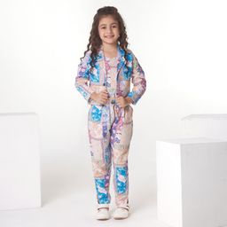 Ministitch Full Sleeves Abstract Floral Printed Co Ord Set - Cream-image-2
