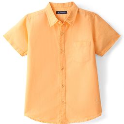 Pine Kids Linen Woven Half Sleeves Solid Color Shirt - Buff Orange-image-72