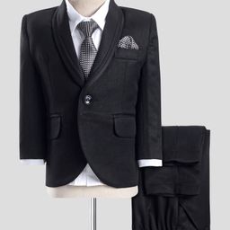 Robo Fry Full Sleeves Jacquard Design Party Suit with Tie - Black-image-45