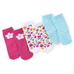Cute Walk by Babyhug Anti Bacterial Ankle Length Socks Floral Design Pack Of 3 - Multicolour-image-7