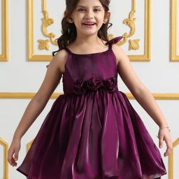 Mark & Mia Sleeveless Knee Length Party Frock With Floral Applique - Wine-image-75