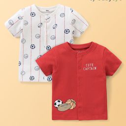 Babyoye  100% Cotton Knit  With Eco Jiva Finish Half Sleeves Set of Vests Football Print Pack of 2 - Multicolour-image-37