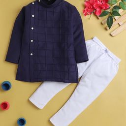 Jeet Ethnics Full Sleeves Pin Tucked Kurta & Pyjama Set - Navy Blue-image-31