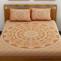 UniqChoice Color 100 Percent Cotton Jaipuri Traditonal Double BedSheet With 2 Pillow Cover - Mustard-image-21