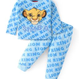 Babyhug Disney Single Jersey Knit Full Sleeves Night Suit With Simba Graphics - Blue-image-70