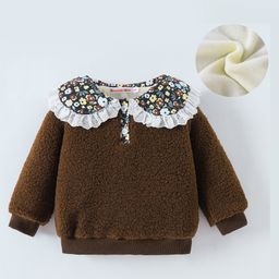 Kookie Kids Full Sleeves Peter Pan Collared Solid Winter Top - Brown-image-88