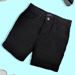 Kiddopanti Solid Denim Shorts - Black-image-3