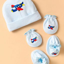 Ben Benny 100% Cotton Interlock Knit Cap Mittens & Booties Set With Aeroplane Print White - Diameter 10 cm-17