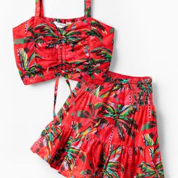 Ollington St. Cotton Co-Ord Set Of Tree Printed Sleeveless Top & Skirt - Red-image-55