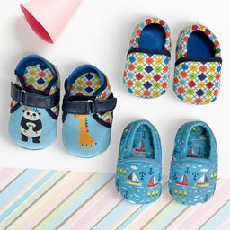 KazarMax Pack Of 3 Panda & Sailboat Designed Booties With A Free Pair Of Striped Sandals - Multi Colour-picture-28