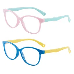 SYGA Pack of 2 Kids Anti-Blue Light Blocking Lightweight Retro Round Glasses for Age 4 to 9 Years old (Yellow & Blue)-picture-42