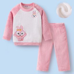 Mark & Mia Full Raglan Sleeves Winter Wear Night Suit With Bunny Embroidery - Pink-picture-38