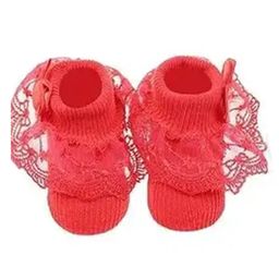 Akinos Kids Cotton Ruffle & Bow Applique Detailed Frill Socks - Red-image-54