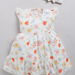 Snuggly MONKEY Seersucker Woven Cap Sleeves Floral Printed Lace Detailed Tiered Dress With Headband - Off White-picture-41