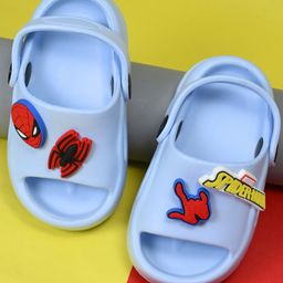Yellow Bee Marvel Featuring Spider Man Applique Detailed Slingback Clogs - Blue-picture-8