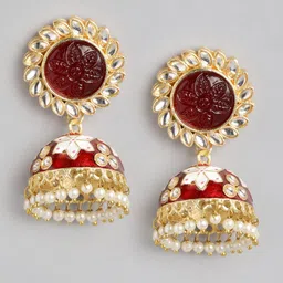 Anouk Gold Plated Artificial Stones and Beads Meenakari Jhumkas Earrings-7