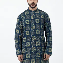 Inkriti Men Printed Thread Work Handloom Organic Cotton Kurta-image-12