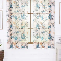 Story@home Cream-Coloured & Blue Set of 2 Floral Sheer Window-9