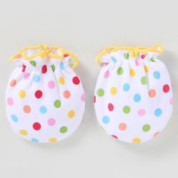 Ben Benny 100% Cotton Knit Mittens Solid Polka Dots Print & Text Patch Pack of 6 - Red White & Brown image 3