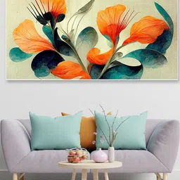 DEKORSTATION Orange & Green 1Piece Canvas Floral and Botanical Wall Paintings With Frame-picture-29