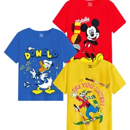 Disney By Miss and Chief Boys Pack Of 3 Mickey & Friends Printed Bio Finish Cotton T-shirt-39