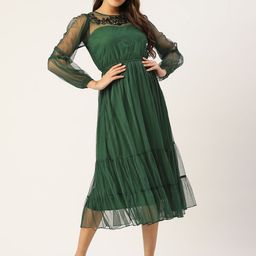 Antheaa Green Embellished Net Midi Dress-picture-1