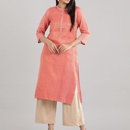 AURELIA Women Peach-Coloured Geometric Zari Kurta-image-67