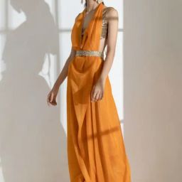 Swtantra Yellow Plain Saree With Unstitched Blouse-image-71