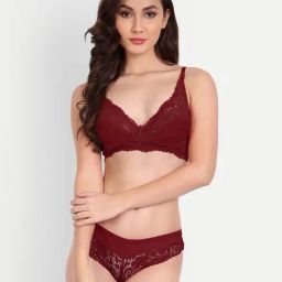 FIMS: Fashion is my Style Maroon Lace Work Lingerie Set-image-7