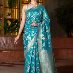 BEATITUDE Blue Woven Saree With Unstitched Blouse-image-56