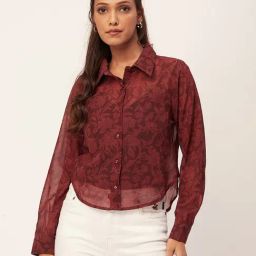 Moomaya Maroon Floral Print Shirt-image-34