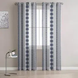 Stitchnest Blue Sheer Semi Transparent & Light Filtering Door Curtain - 7 ft-image-18