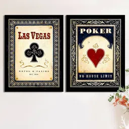 Art Street Set Of 2 Black & Red Las Vegas Poker Matte Printed Wall Arts-17