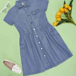 Pantaloons Junior Girls Medium Blue Cotton Solid Casual Dresses-image-58