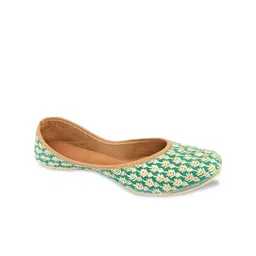 DESI COLOUR Women Green Woven Design Velvet Mojaris-image-59