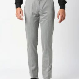 SOLEMIO Grey Slim Fit Flat Front Trousers-image-76