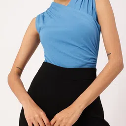 Feminine Blue Wrap Bliss Gathers Bodysuit-image-90