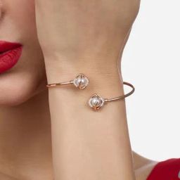 Zaveri Pearls Rose Gold Dazzling Cubic Zirconia & Pearls Contemporary Kada Brass Bracelet-ZPFK17775-11