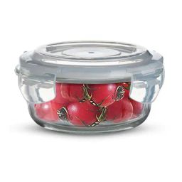 Bergner Borosilicate Glass Side Lock 400ml Storage Round Container with Lid (White Gasket)-46