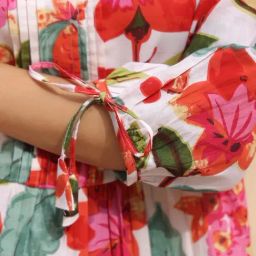Rain and Rainbow White Cotton Floral Printed Three-Quarter Sleeves Tunic-image-89