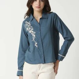 Remanika Blue Cotton Embroidered Shirt-image-82