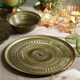 Pure Home and Living Set of 2 Gold Floral Textured Dinner Plates-20