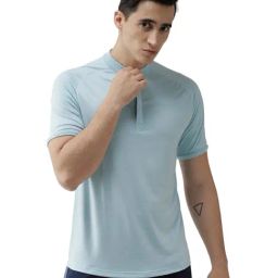 ALCIS Blue Mandarin Collar Polyester T-Shirt-image-96