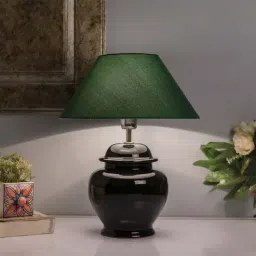 Homesake Black Ceramic Guard Shaped Table Lamps with Green Shade - Set of 2-46