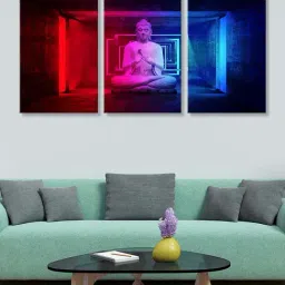 999Store Blue & Red Buddha Art 3 Frame Canvas Paintings-43